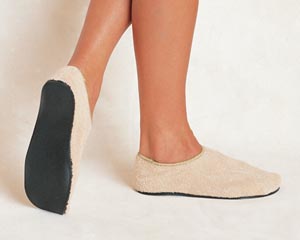 Slippers Terry Hard Sole Non-Skid Beige Adult 8- .. .  .  